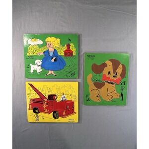 Vintage Playskool Wooden‎ Puzzles Lot Of 3 hwith issues